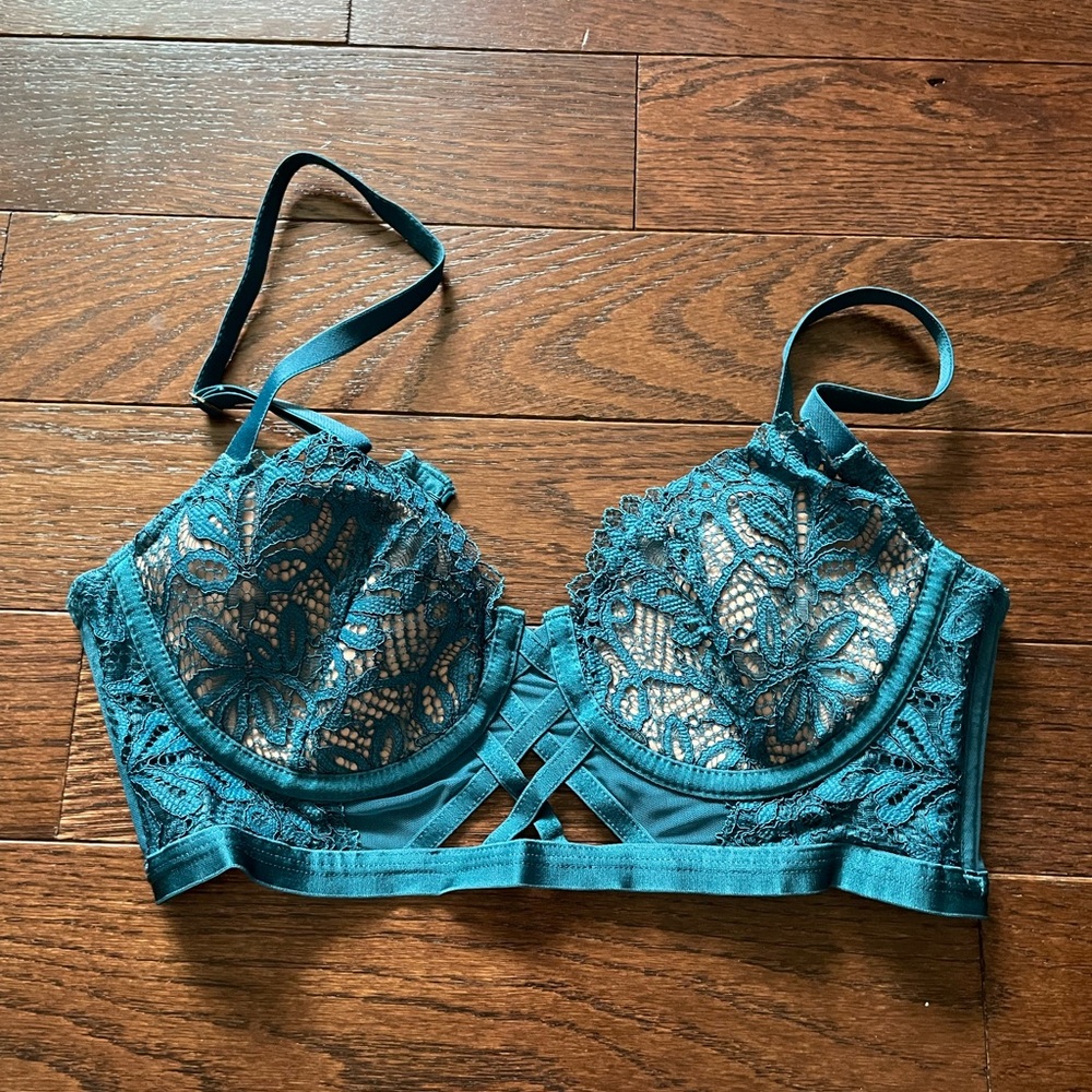 Adore Me Teal Lace Bra
